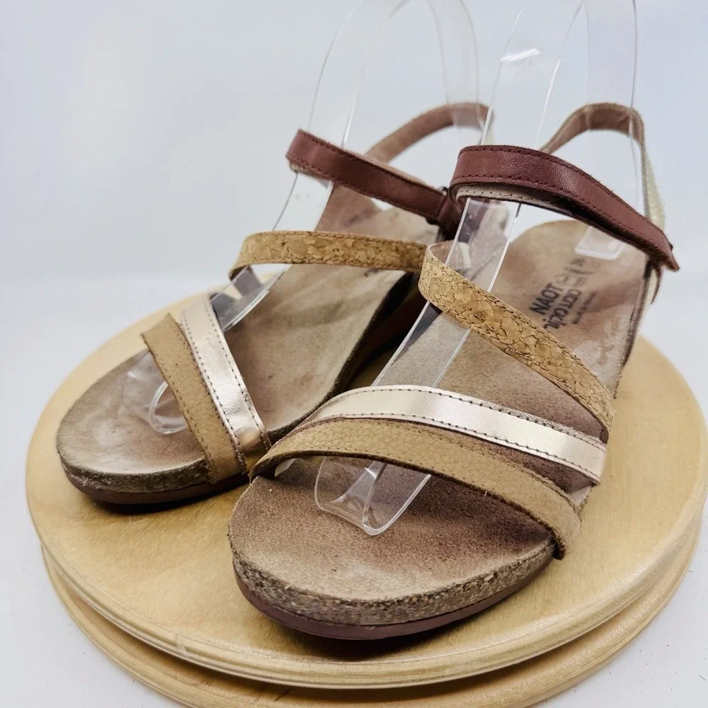Naot Hero Wedge Sandals Womens EU 38 US 7 Brown Gold Leather Cork Comfort Shoes